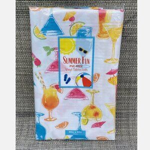 Summer Fun Cocktails Pool Parties Indoor Outdoor PEVA Vinyl Tablecloth 60" x 84"
